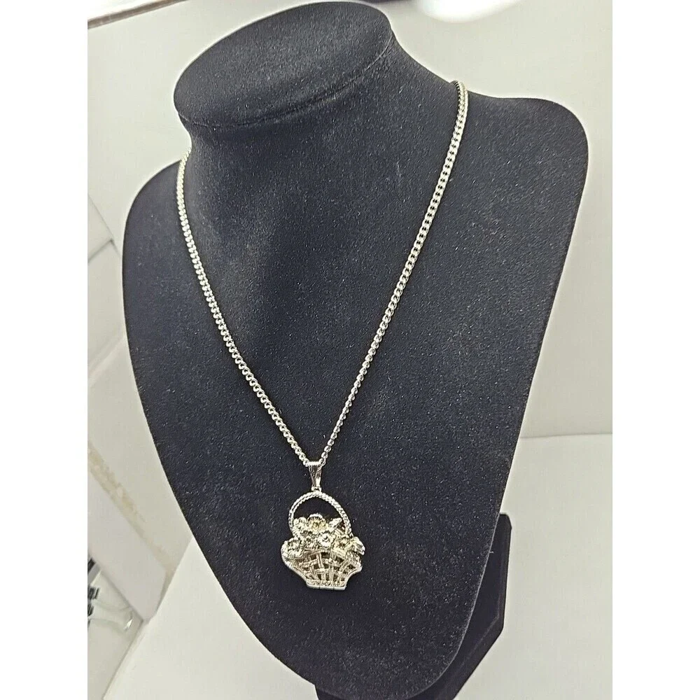 Xanadu Flower Basket Silver Tone Pendant Necklace Watch Quartz New Battery Rare